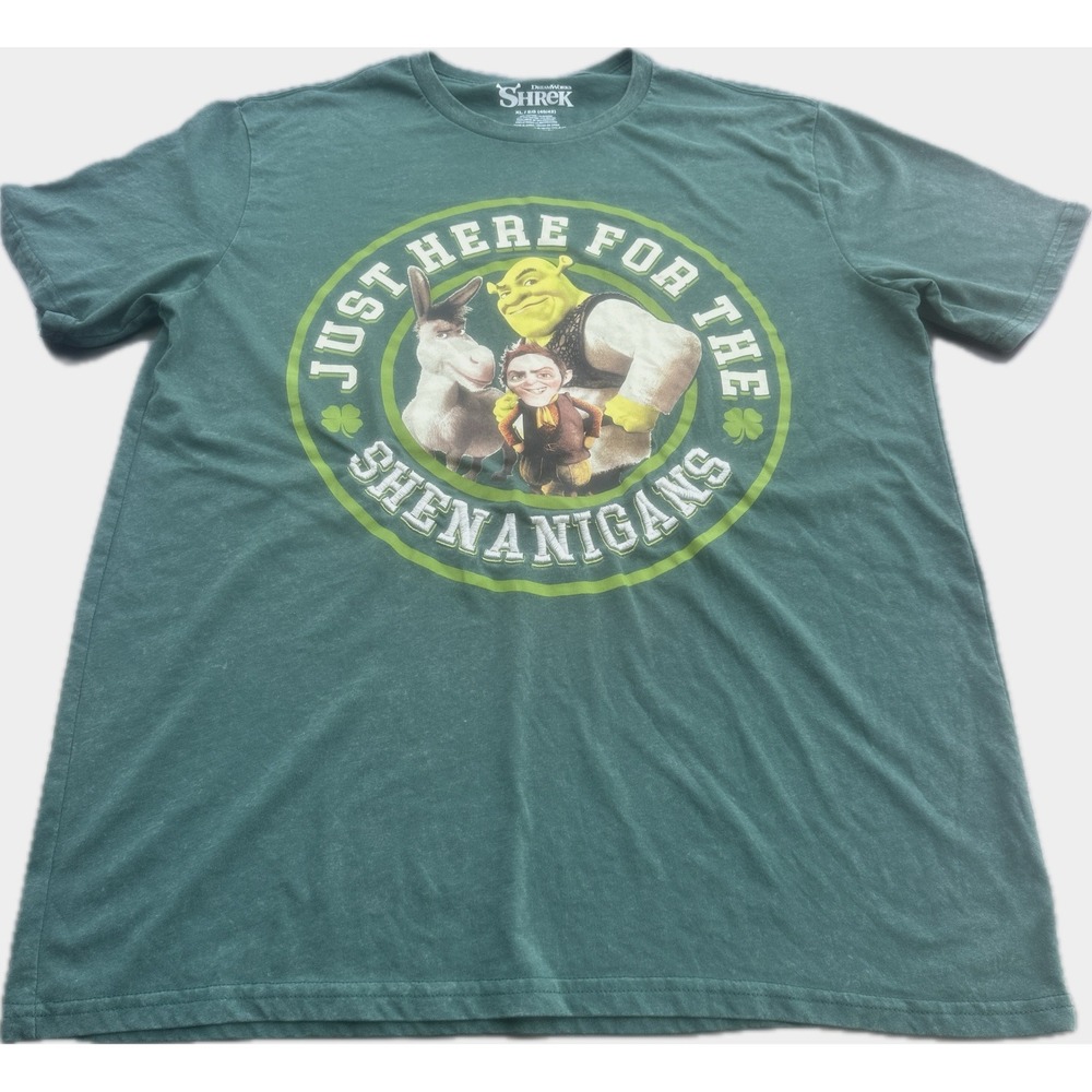 DreamWorks Mens XL Shrek Shenanigans Graphic Tee Green St Patricks Day T-Shirt